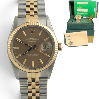 1987 Rolex DateJust 16013 36mm Taupe Steel & 18k Gold JUBILEE BOX + PAPERS