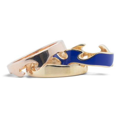 Georg Jensen Fusion 3 Piece Puzzle 18k Yellow Gold Blue Ceramic Ring Size 7.5