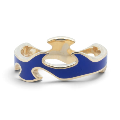 Georg Jensen Fusion 3 Piece Puzzle 18k Yellow Gold Blue Ceramic Ring Size 7.5