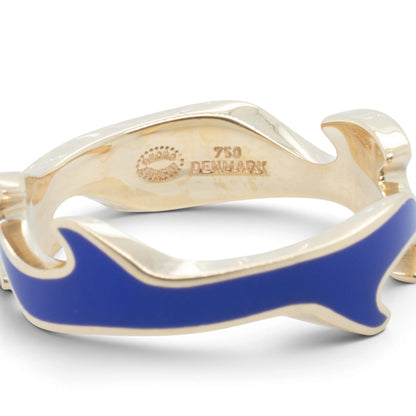 Georg Jensen Fusion 3 Piece Puzzle 18k Yellow Gold Blue Ceramic Ring Size 7.5