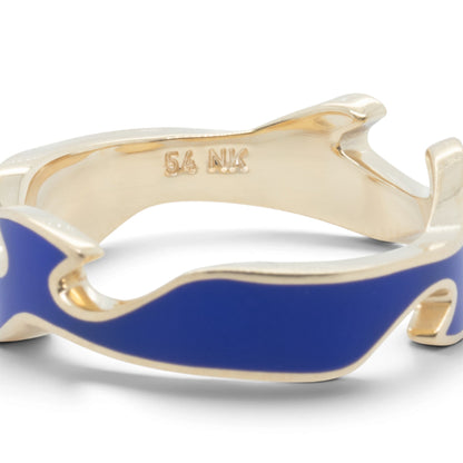 Georg Jensen Fusion 3 Piece Puzzle 18k Yellow Gold Blue Ceramic Ring Size 7.5