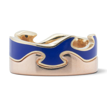 Georg Jensen Fusion 3 Piece Puzzle 18k Yellow Gold Blue Ceramic Ring Size 7.5