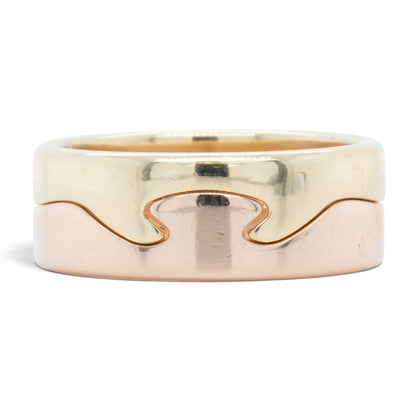 Georg Jensen Fusion 3 Piece Puzzle 18k Yellow Gold Blue Ceramic Ring Size 7.5