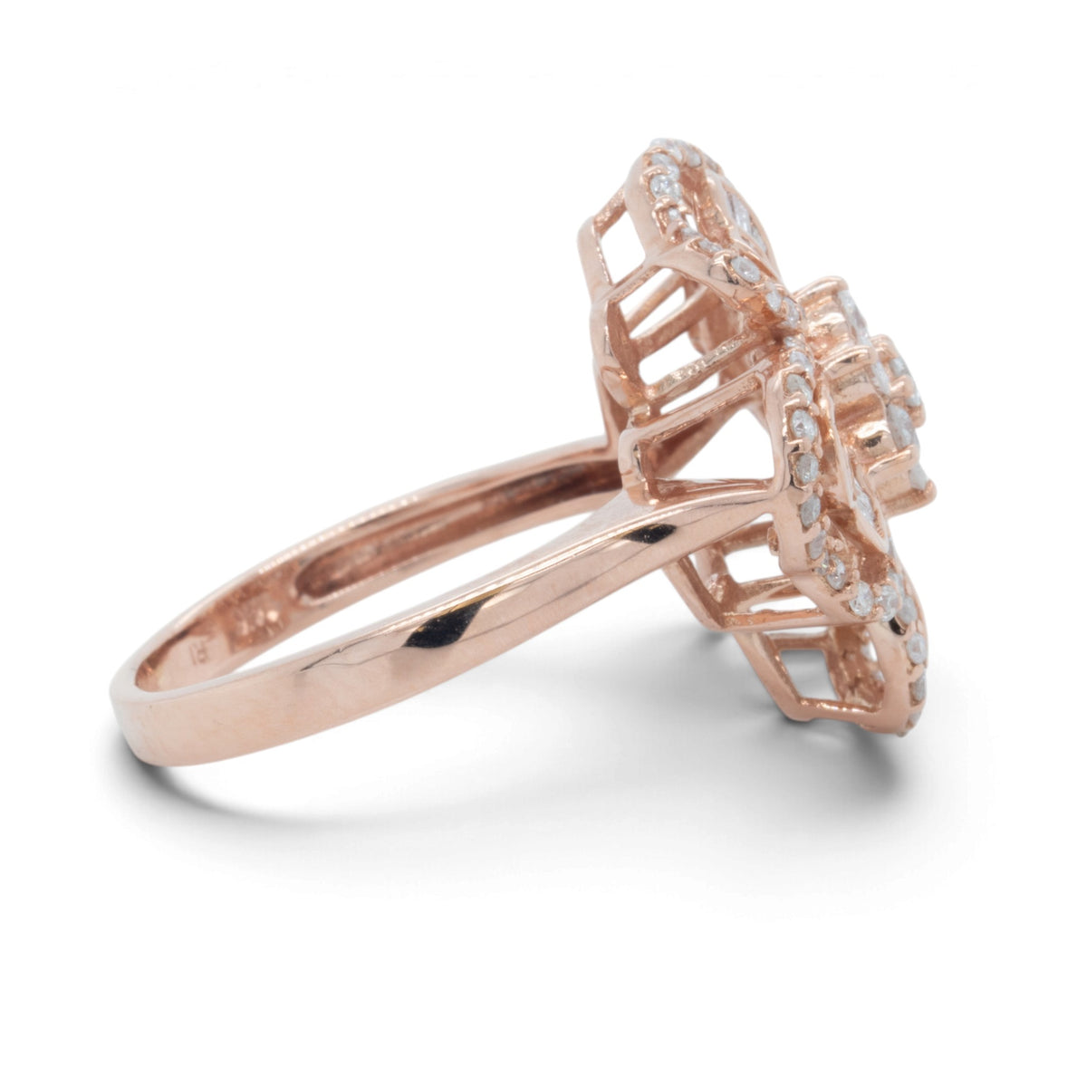 14k Rose Gold Baguette & Round Diamond Flower Cocktail Ring 1.15ctw H-I I1 Sz 8