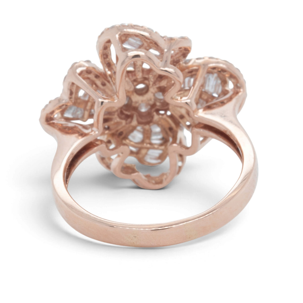 14k Rose Gold Baguette & Round Diamond Flower Cocktail Ring 1.15ctw H-I I1 Sz 8