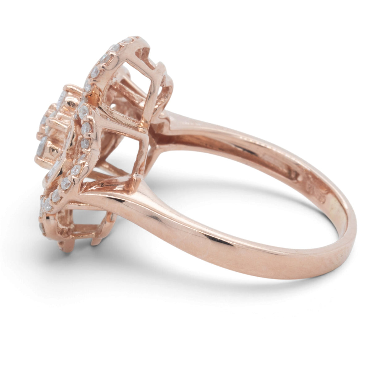 14k Rose Gold Baguette & Round Diamond Flower Cocktail Ring 1.15ctw H-I I1 Sz 8