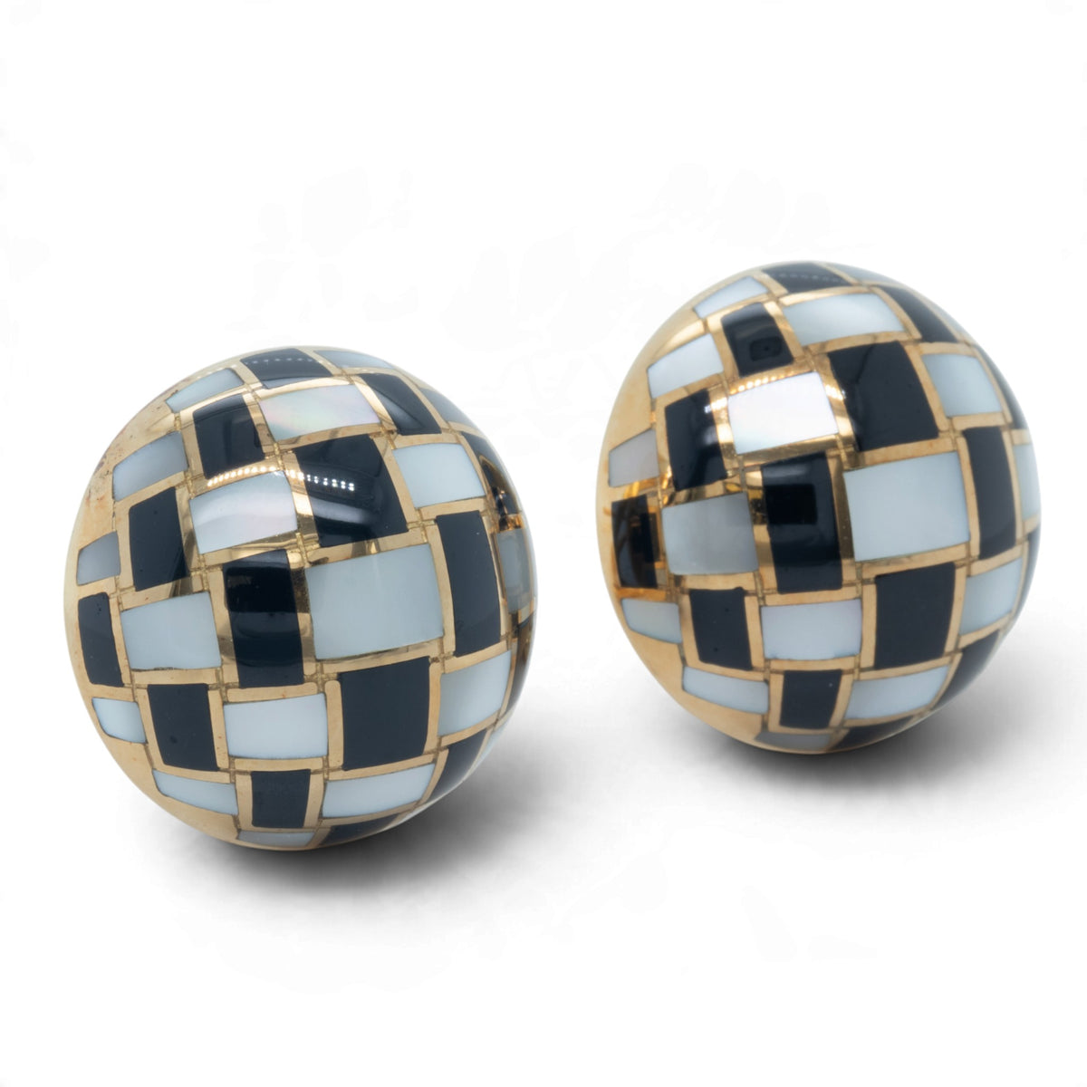 Tiffany & Co. Black Jade & Mother of Pearl 18k Gold Checkerboard Dome Earrings