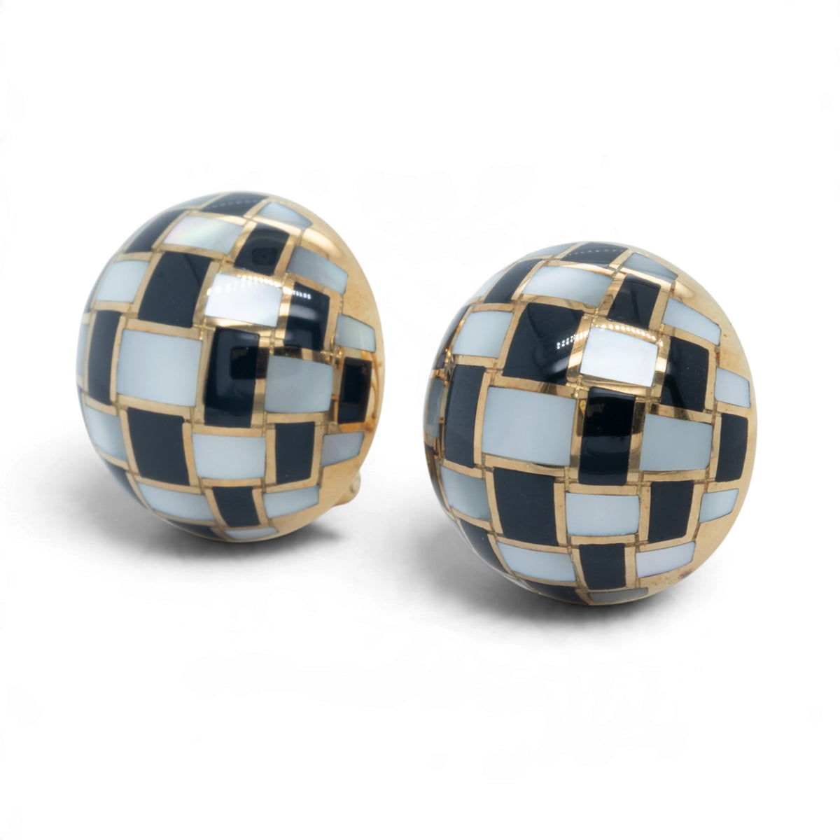 Tiffany & Co. Black Jade & Mother of Pearl 18k Gold Checkerboard Dome Earrings
