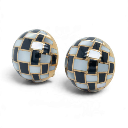 Tiffany & Co. Black Jade & Mother of Pearl 18k Gold Checkerboard Dome Earrings