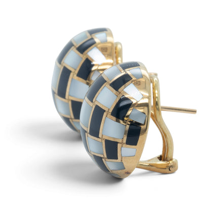 Tiffany & Co. Black Jade & Mother of Pearl 18k Gold Checkerboard Dome Earrings