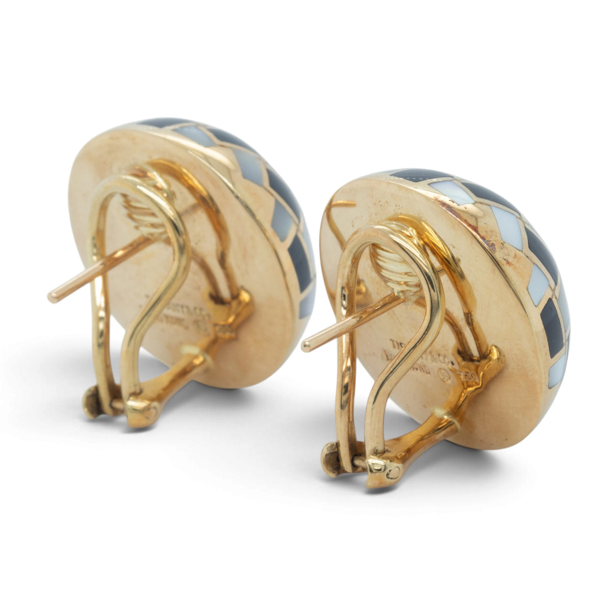 Tiffany & Co. Black Jade & Mother of Pearl 18k Gold Checkerboard Dome Earrings