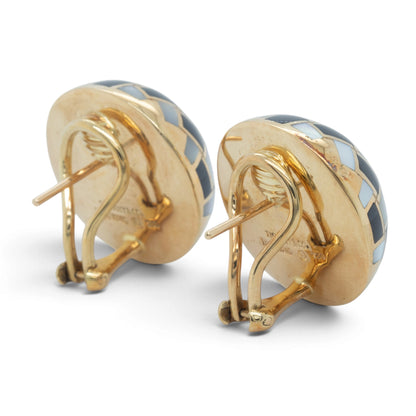 Tiffany & Co. Black Jade & Mother of Pearl 18k Gold Checkerboard Dome Earrings