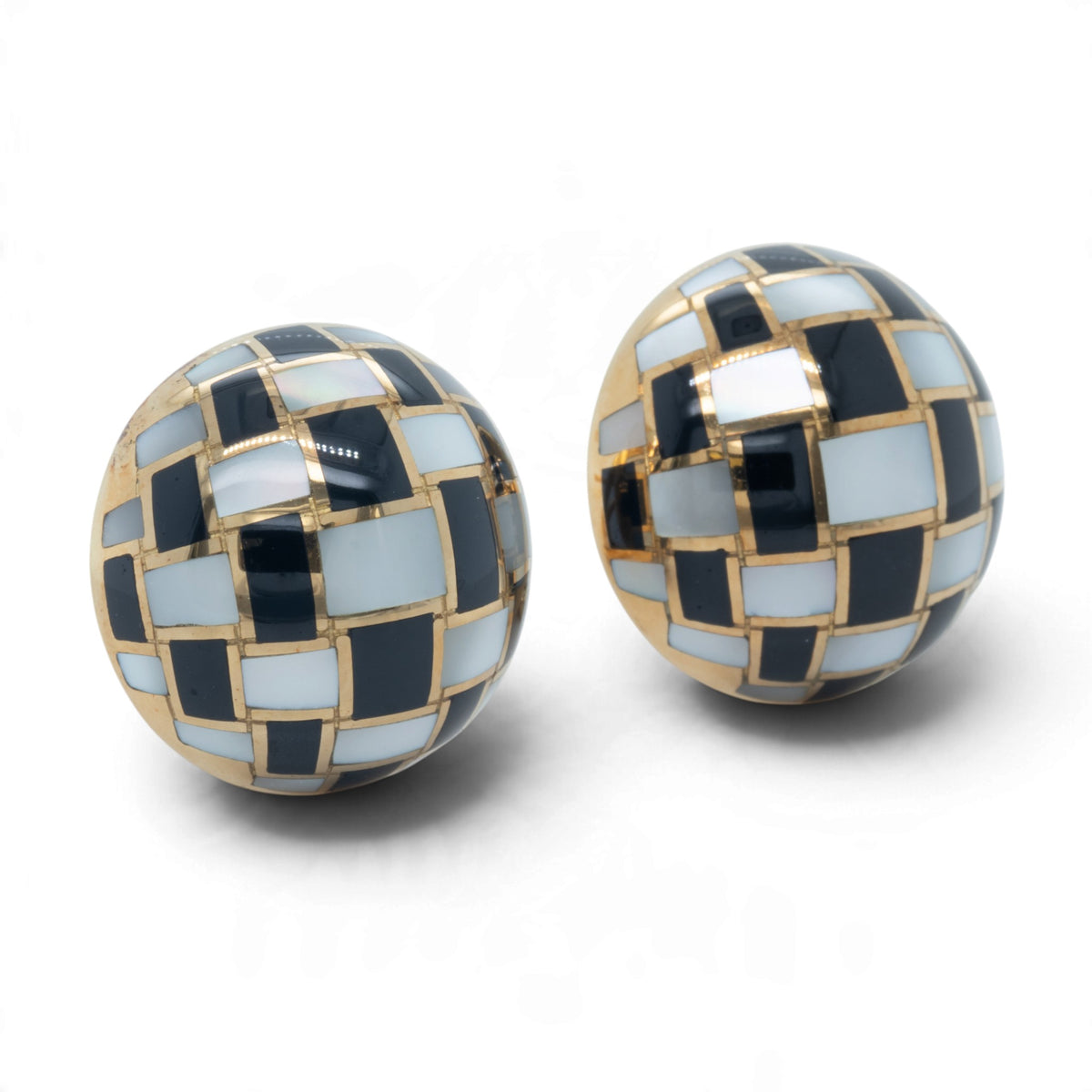 Tiffany & Co. Black Jade & Mother of Pearl 18k Gold Checkerboard Dome Earrings