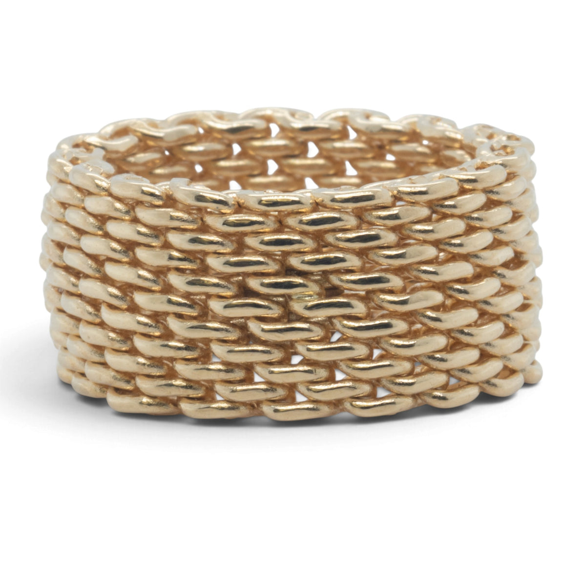 Tiffany & Co. Somerset Mesh Flex 18k Yellow Gold 10mm Wide Ring 11.5g Size 4.00
