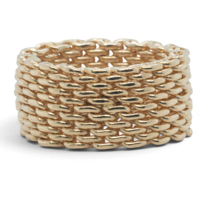 Tiffany & Co. Somerset Mesh Flex 18k Yellow Gold 10mm Wide Ring 11.5g Size 4.00