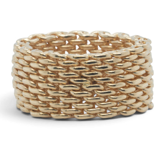 Tiffany & Co. Somerset Mesh Flex 18k Yellow Gold 10mm Wide Ring 11.5g Size 4.00