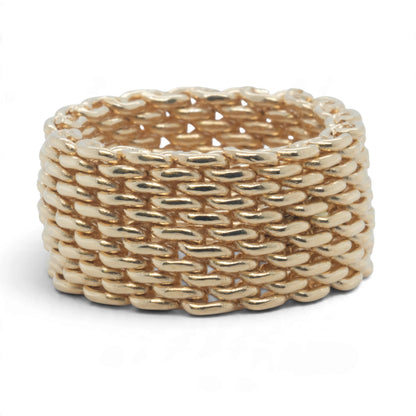 Tiffany & Co. Somerset Mesh Flex 18k Yellow Gold 10mm Wide Ring 11.5g Size 4.00