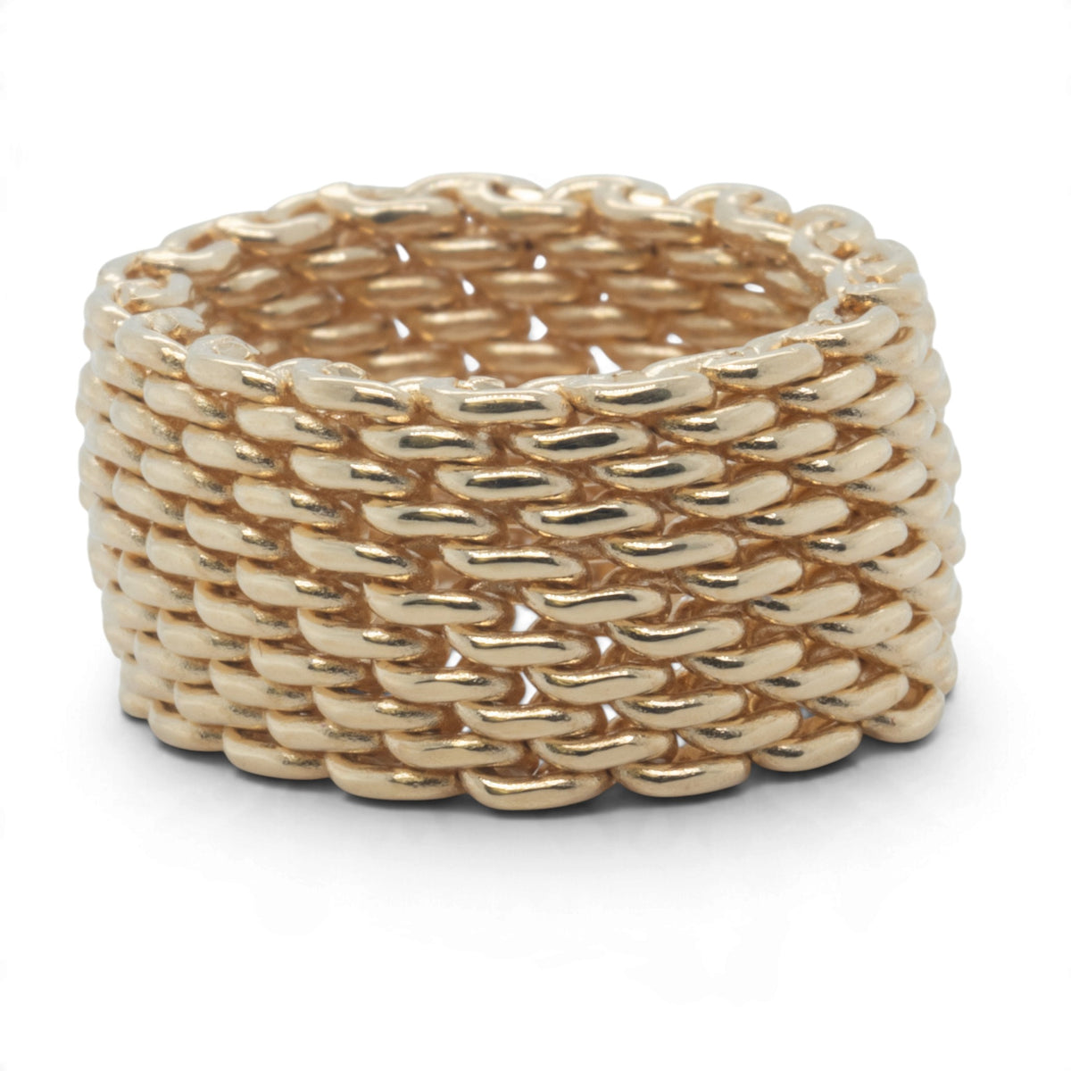 Tiffany & Co. Somerset Mesh Flex 18k Yellow Gold 10mm Wide Ring 11.5g Size 4.00