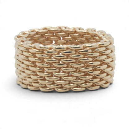 Tiffany & Co. Somerset Mesh Flex 18k Yellow Gold 10mm Wide Ring 11.5g Size 4.00