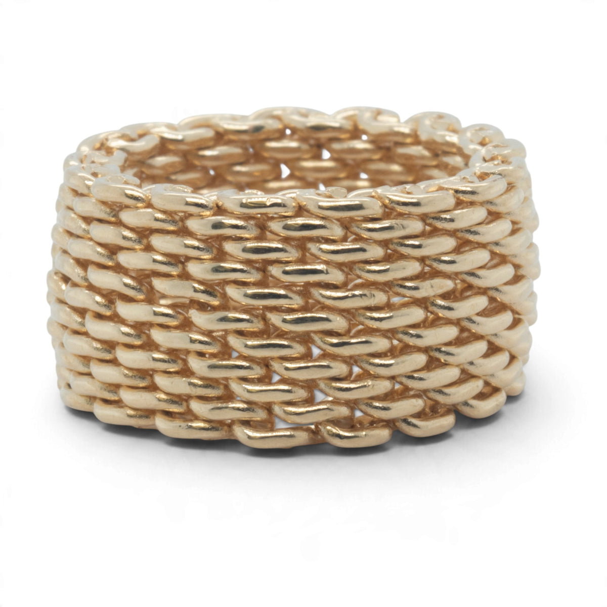 Tiffany & Co. Somerset Mesh Flex 18k Yellow Gold 10mm Wide Ring 11.5g Size 4.00