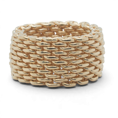 Tiffany & Co. Somerset Mesh Flex 18k Yellow Gold 10mm Wide Ring 11.5g Size 4.00