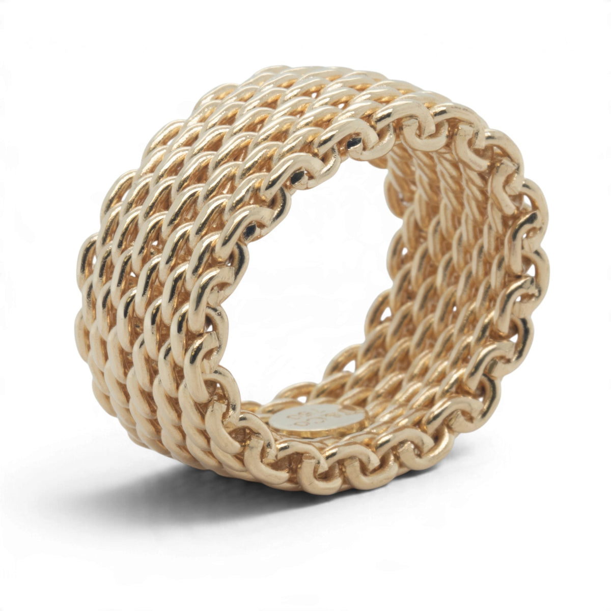 Tiffany & Co. Somerset Mesh Flex 18k Yellow Gold 10mm Wide Ring 11.5g Size 4.00