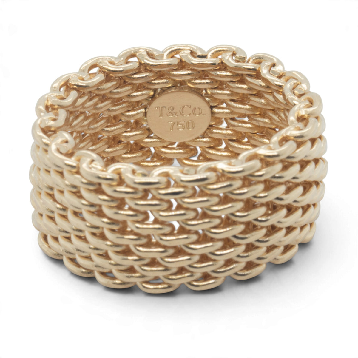 Tiffany & Co. Somerset Mesh Flex 18k Yellow Gold 10mm Wide Ring 11.5g Size 4.00