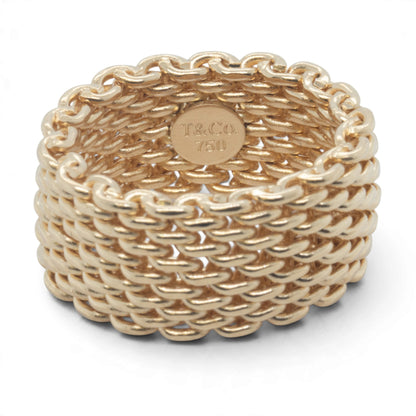Tiffany & Co. Somerset Mesh Flex 18k Yellow Gold 10mm Wide Ring 11.5g Size 4.00