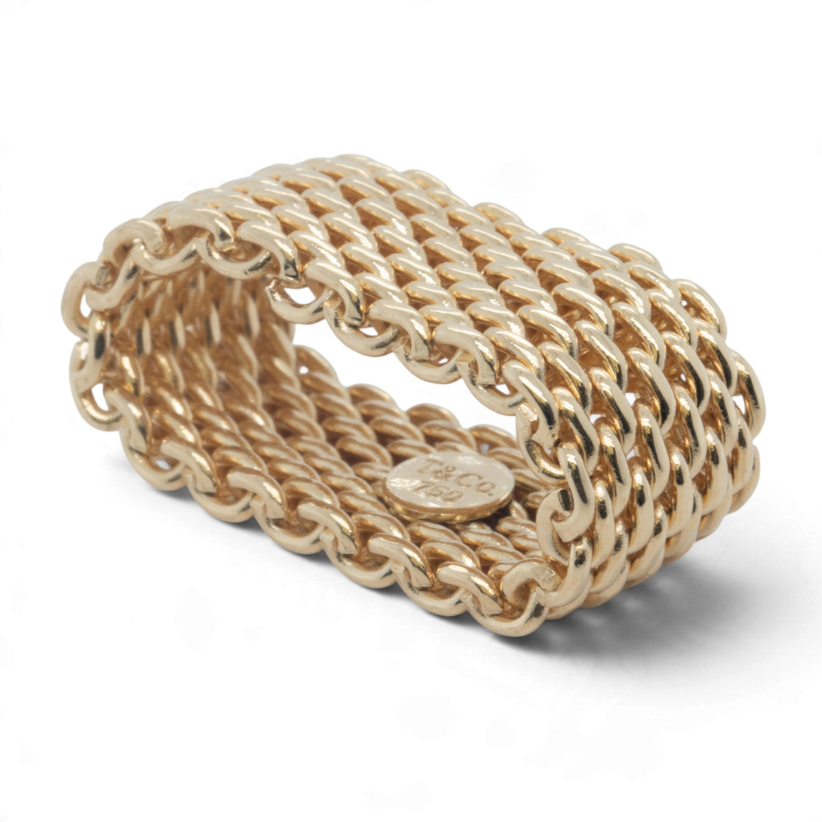 Tiffany & Co. Somerset Mesh Flex 18k Yellow Gold 10mm Wide Ring 11.5g Size 4.00
