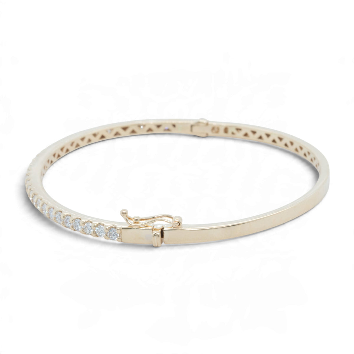 14k Yellow Gold Diamond Hinged Bangle Bracelet 1.30ctw H SI1-SI2 Size 6.5"