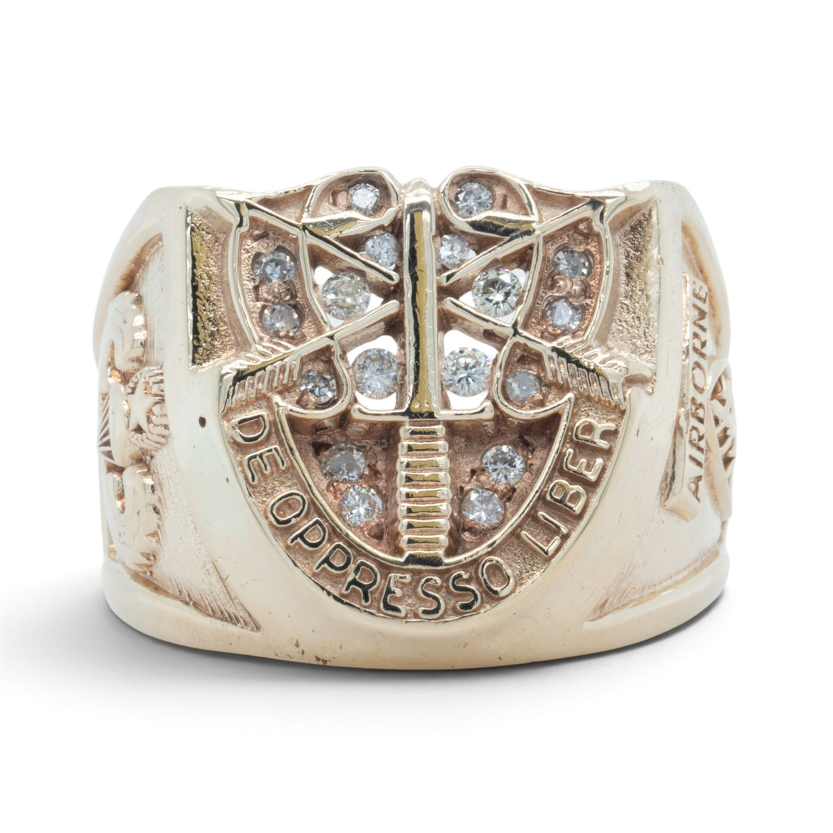 Special Forces Airborne 'Green Beret' 10k Yellow Gold Diamond Signet Ring SZ 12