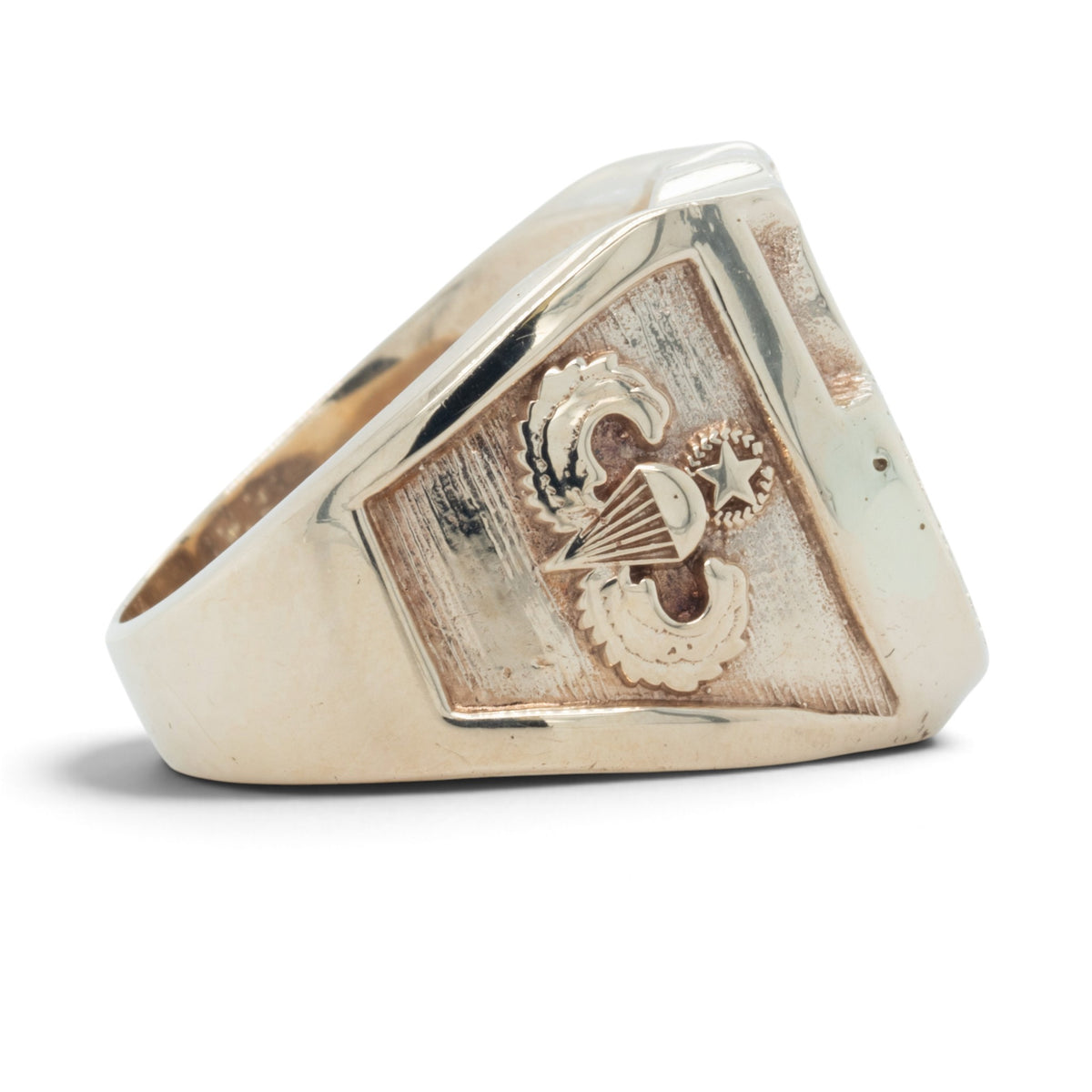 Special Forces Airborne 'Green Beret' 10k Yellow Gold Diamond Signet Ring SZ 12