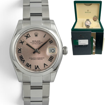 Ladies Rolex DateJust 178240 MidSize 31mm PINK ROMAN Dial Watch BOX + PAPERS