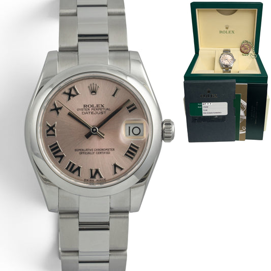 Ladies Rolex DateJust 178240 MidSize 31mm PINK ROMAN Dial Watch BOX + PAPERS