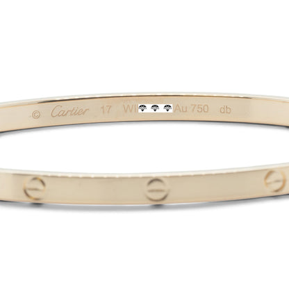 Cartier Love Small 18k Yellow Gold Bangle Bracelet Size 17 + POUCH