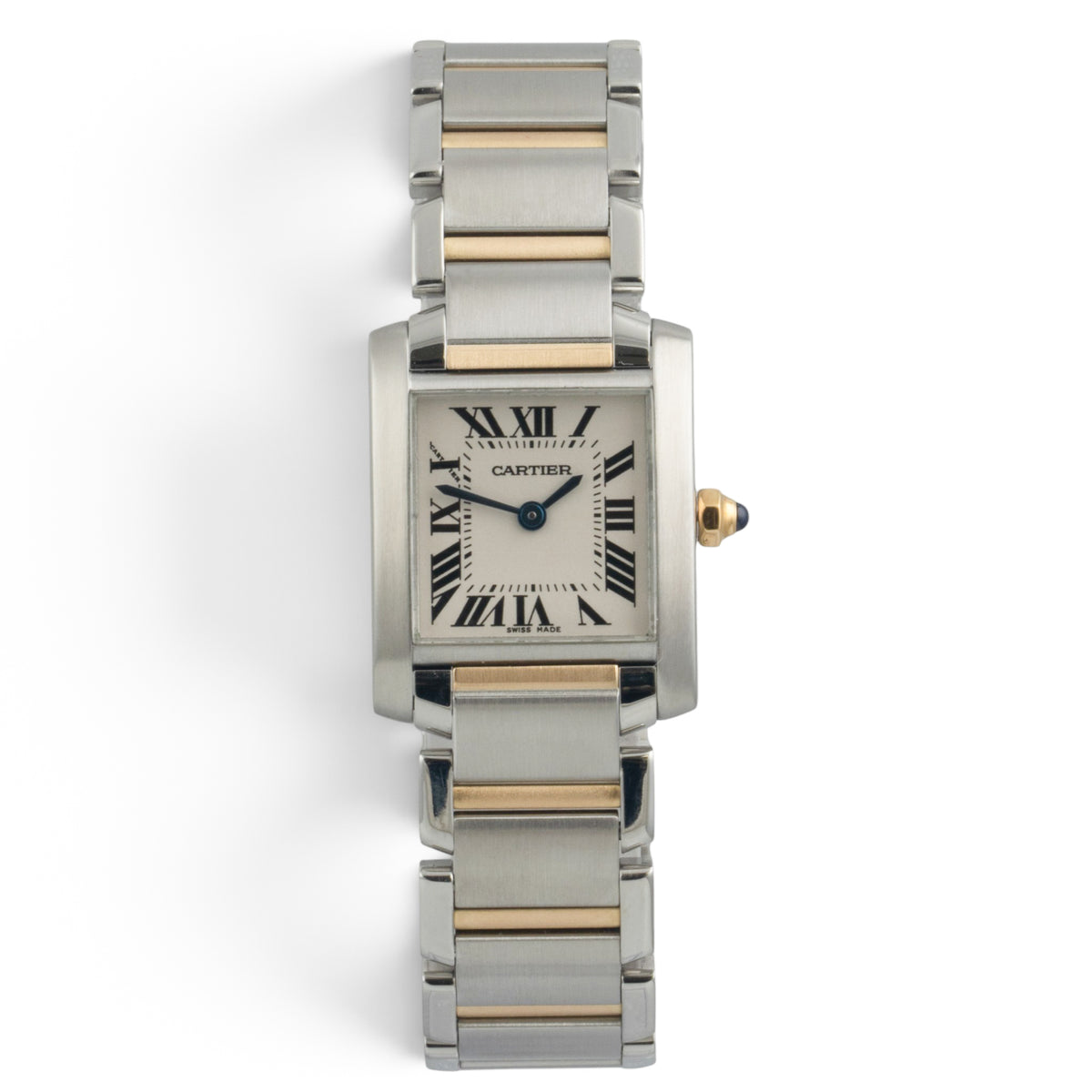 Cartier Tank Francaise 2384 Stainless Steel & 18k Gold 20x25mm White Roman POUCH