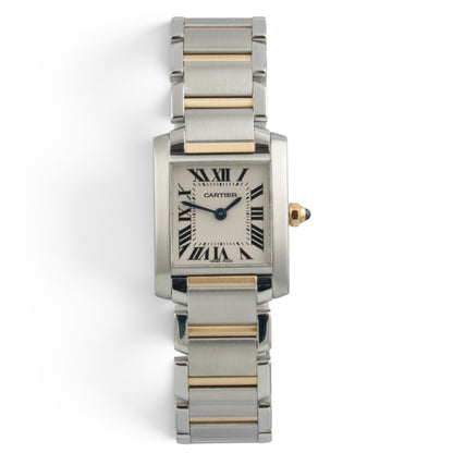 Cartier Tank Francaise 2384 Stainless Steel & 18k Gold 20x25mm White Roman POUCH