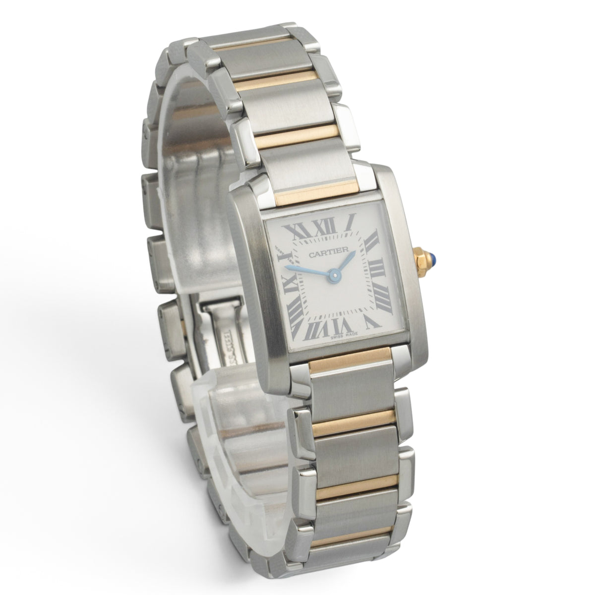 Cartier Tank Francaise 2384 Stainless Steel & 18k Gold 20x25mm White Roman POUCH