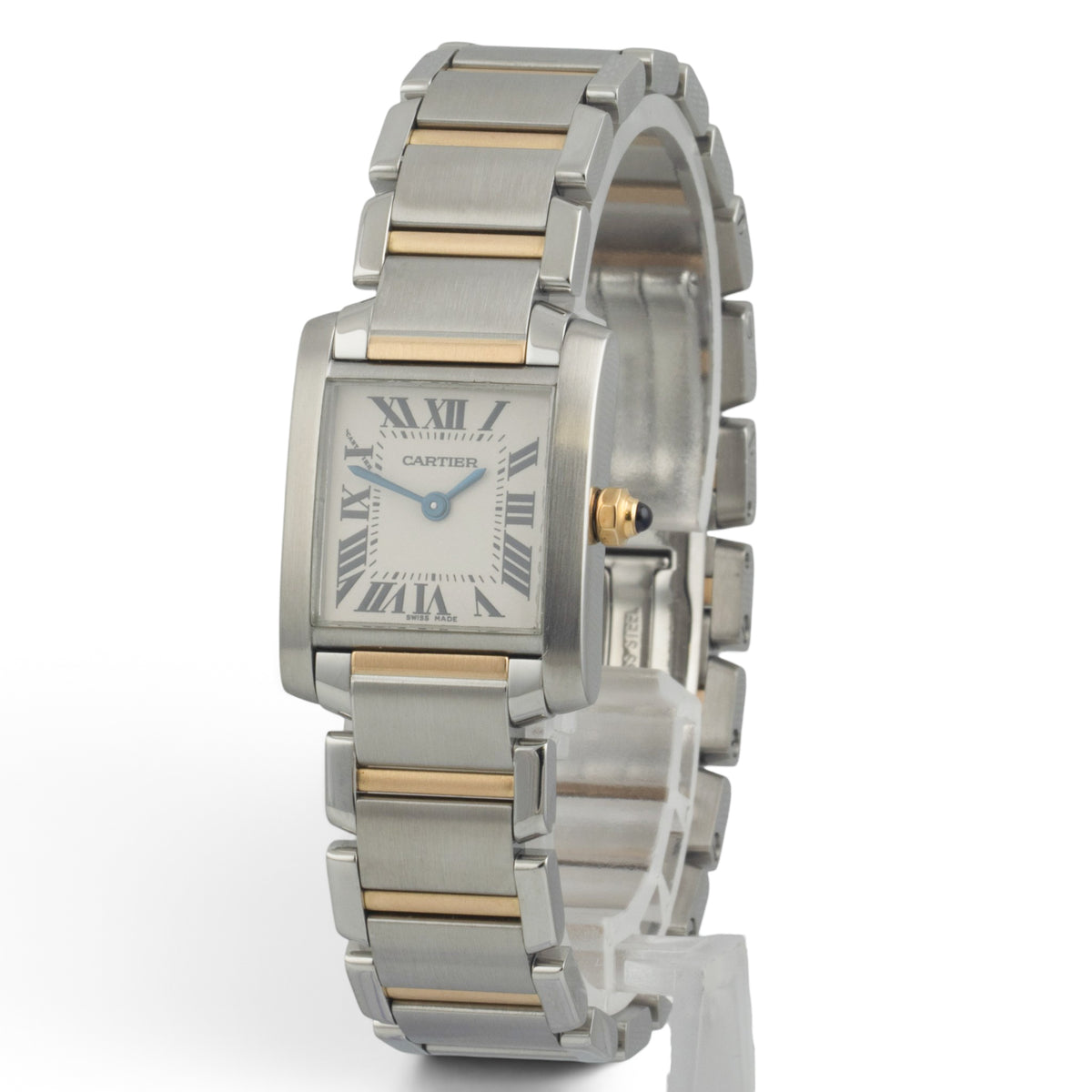 Cartier Tank Francaise 2384 Stainless Steel & 18k Gold 20x25mm White Roman POUCH