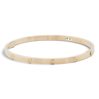 Cartier Love Small 18k Yellow Gold Bangle Bracelet Size 17 + POUCH