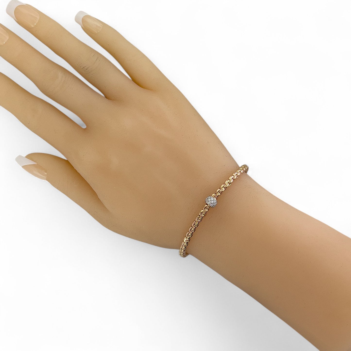 Fope Eka 18k Rose Gold Diamond Flex'it Stretch Bracelet 6.5" 0.19ctw ITALY