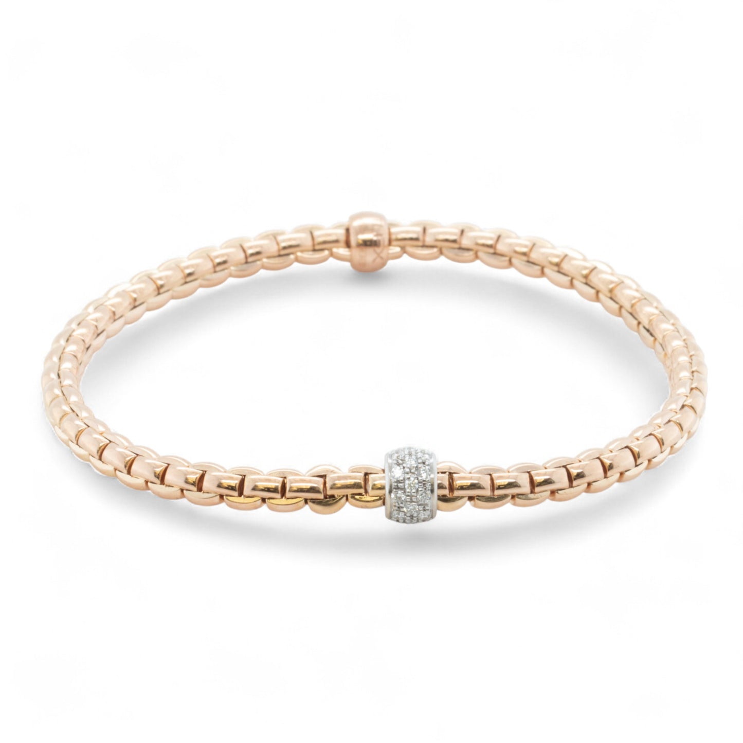 Fope Eka 18k Rose Gold Diamond Flex'it Stretch Bracelet 6.5" 0.19ctw ITALY