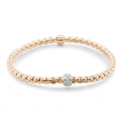 Fope Eka 18k Rose Gold Diamond Flex'it Stretch Bracelet 6.5" 0.19ctw ITALY