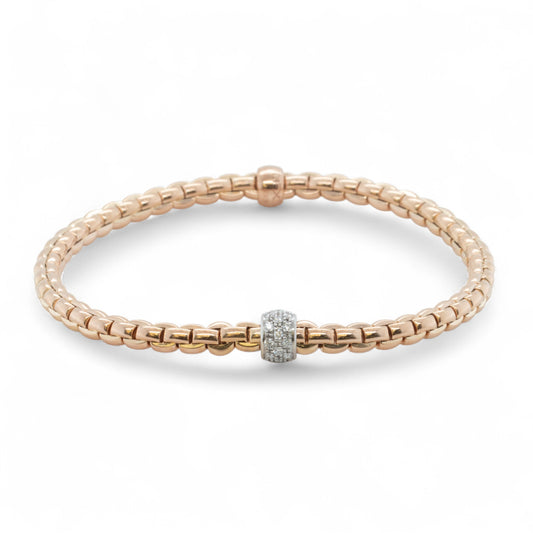 Fope Eka 18k Rose Gold Diamond Flex'it Stretch Bracelet 6.5" 0.19ctw ITALY
