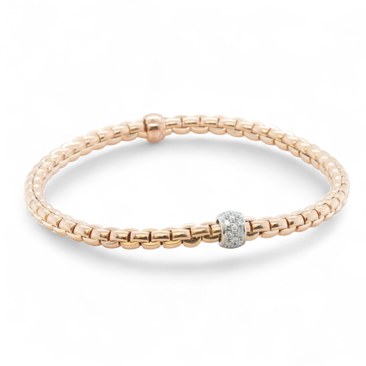 Fope Eka 18k Rose Gold Diamond Flex'it Stretch Bracelet 6.5" 0.19ctw ITALY