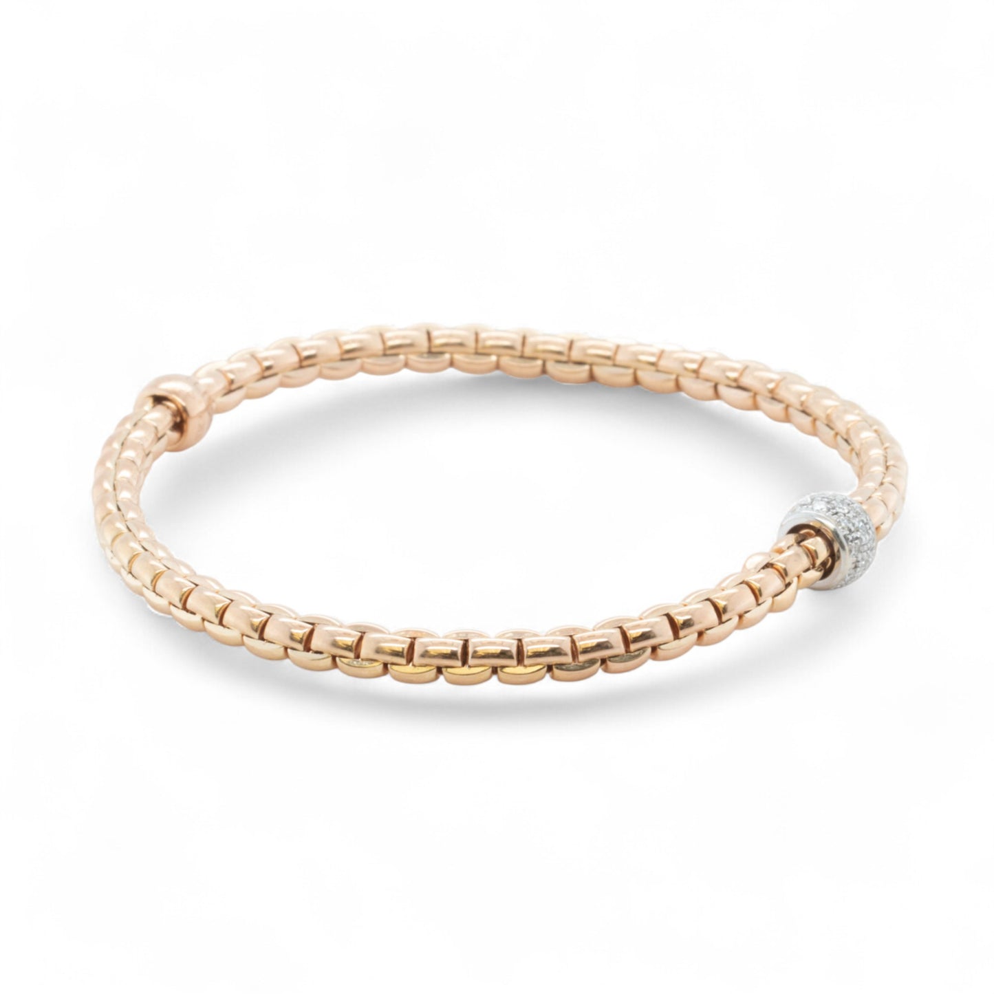 Fope Eka 18k Rose Gold Diamond Flex'it Stretch Bracelet 6.5" 0.19ctw ITALY