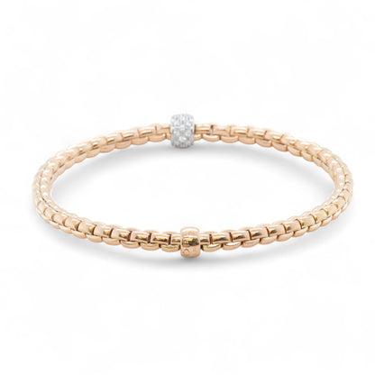 Fope Eka 18k Rose Gold Diamond Flex'it Stretch Bracelet 6.5" 0.19ctw ITALY