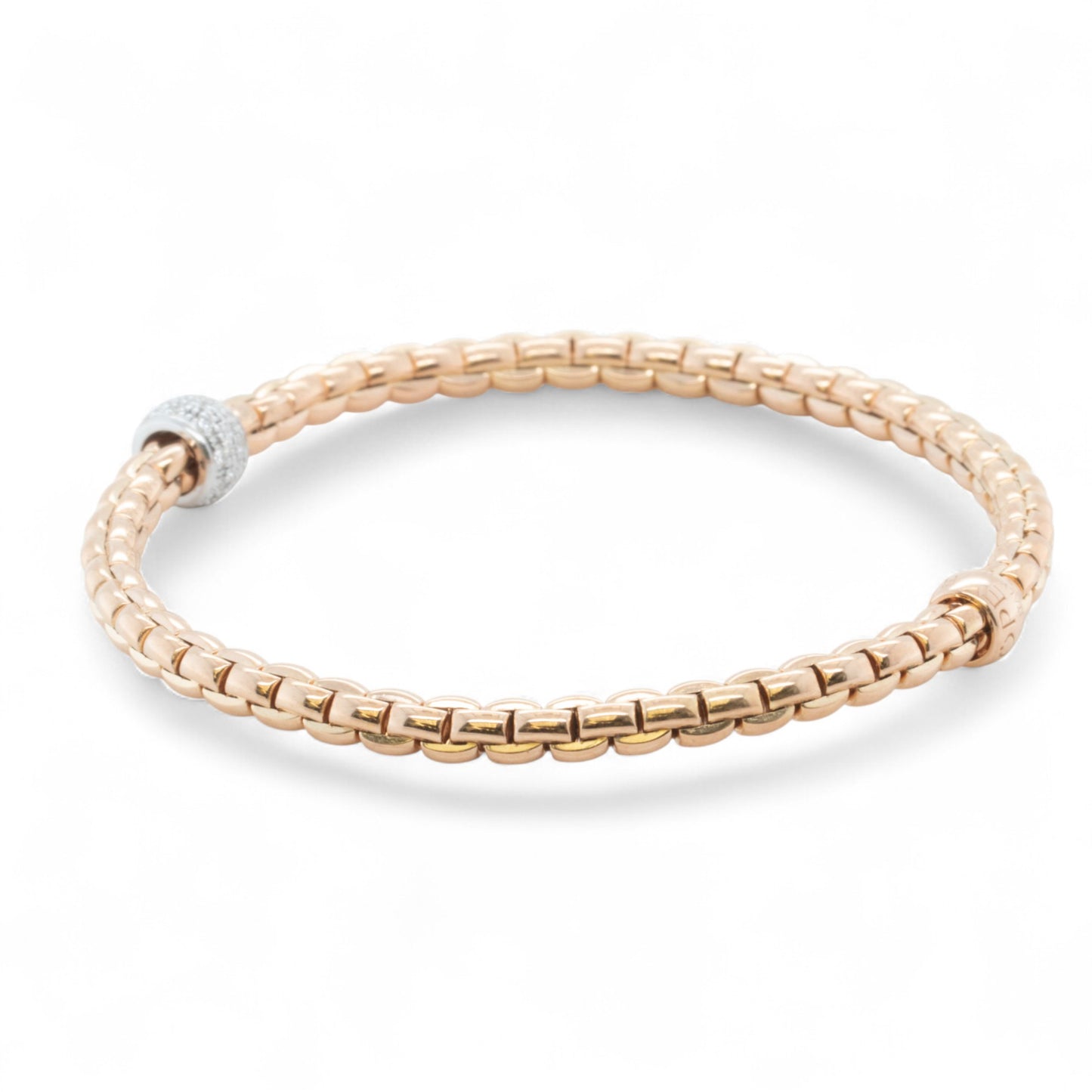 Fope Eka 18k Rose Gold Diamond Flex'it Stretch Bracelet 6.5" 0.19ctw ITALY
