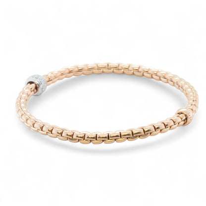 Fope Eka 18k Rose Gold Diamond Flex'it Stretch Bracelet 6.5" 0.19ctw ITALY
