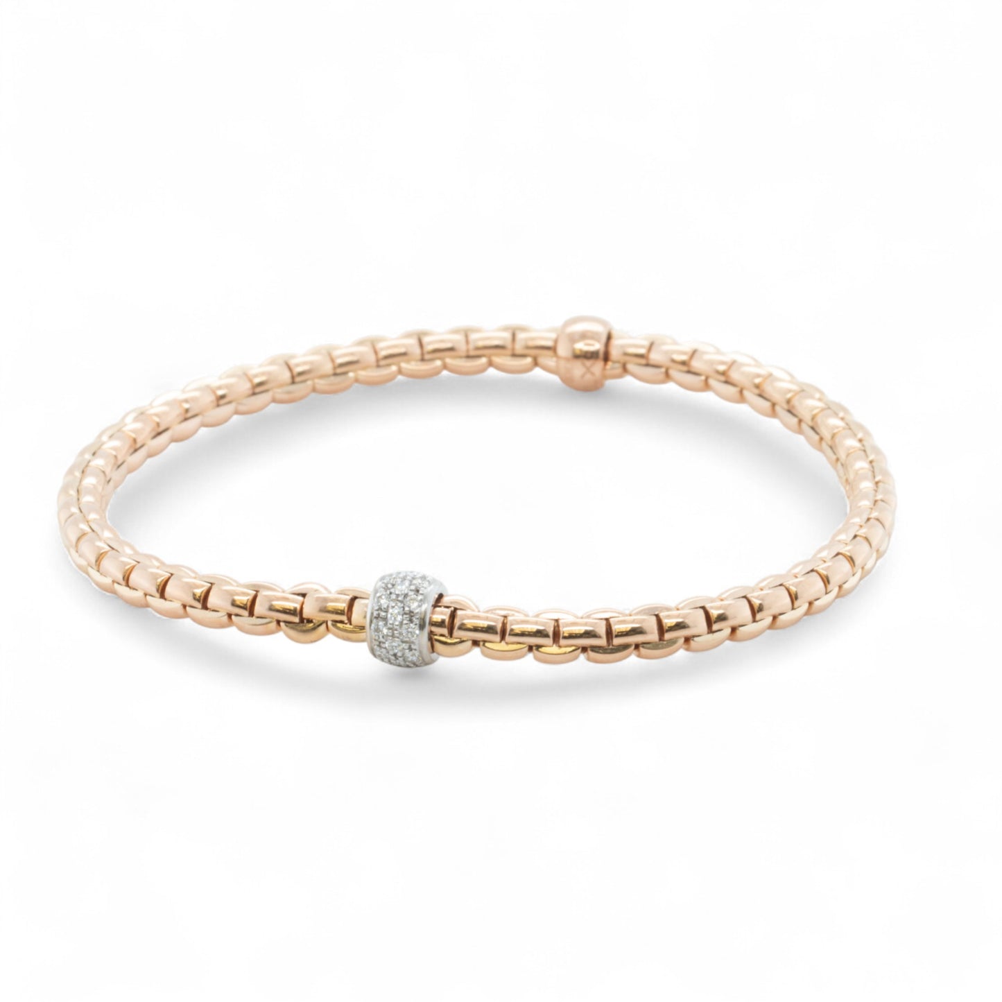 Fope Eka 18k Rose Gold Diamond Flex'it Stretch Bracelet 6.5" 0.19ctw ITALY